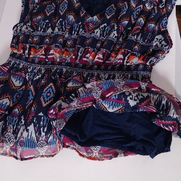 Old Navy Womens Lined Ruched Waist Ikat Peplum Top Size L Boho Festival Pullover - Picture 8 of 12